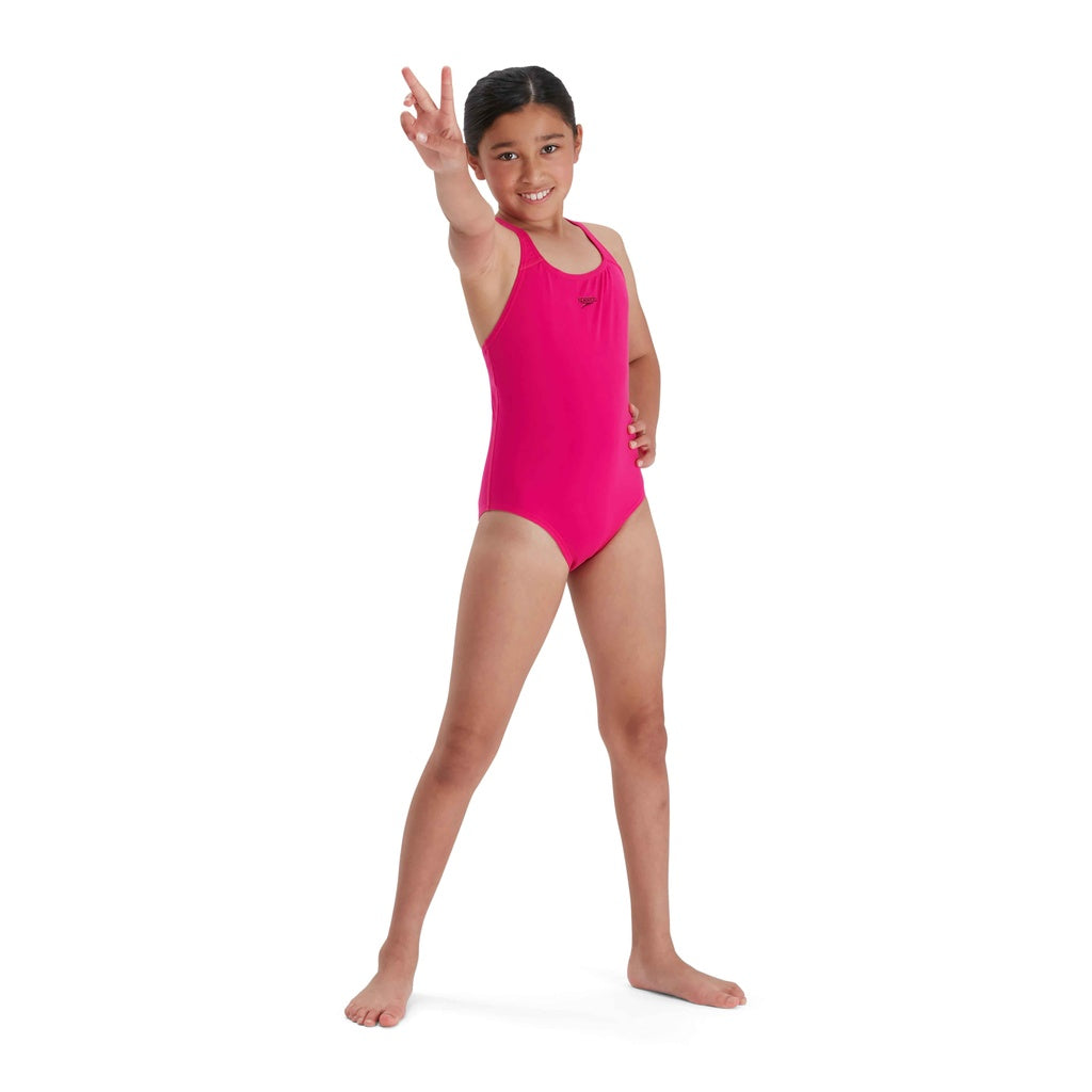Pink - Side - Speedo Girls Medalist Eco Endurance+ One Piece Swimsuit