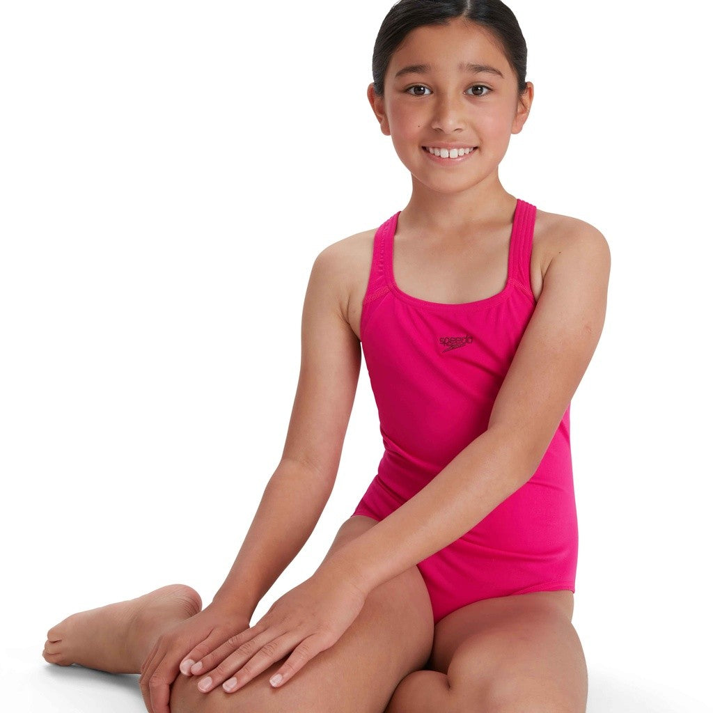 Pink - Close up - Speedo Girls Medalist Eco Endurance+ One Piece Swimsuit