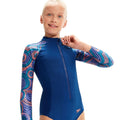 Blue-Purple - Side - Speedo Girls Printed Long-Sleeved One Piece Swimsuit