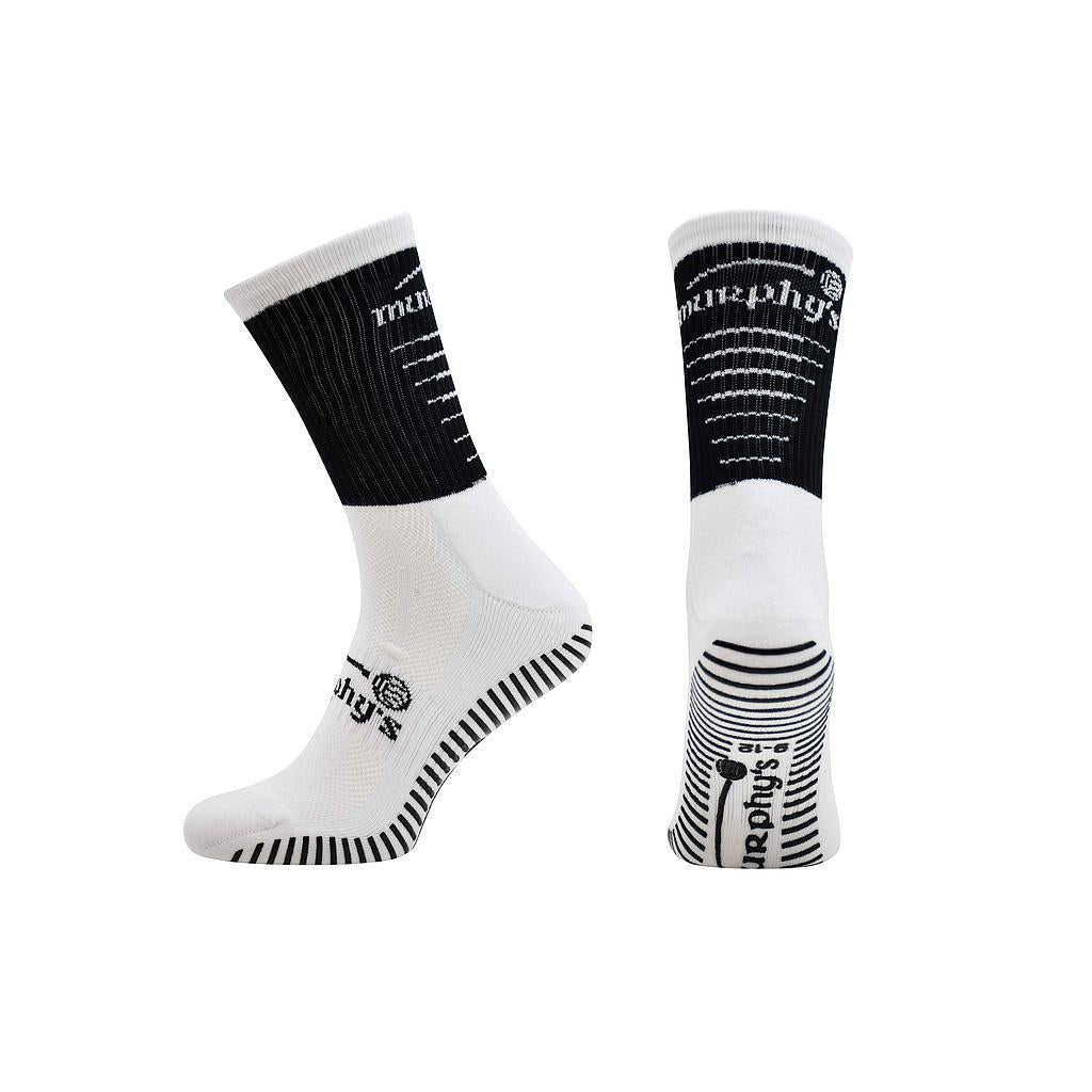 Black-White - Front - Murphys Childrens-Kids Pro GAA Gripped Mid Calf Socks
