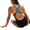 Black-Green - Side - Speedo Womens-Ladies Laneback One Piece Swimsuit