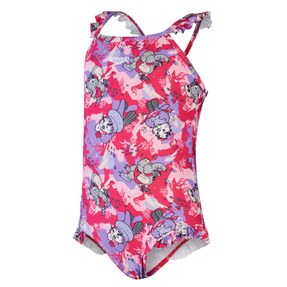 Pink-Purple - Front - Speedo Baby Girls Learn To Swim Printed Thin Strap Frill One Piece Swimsuit
