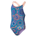Blue-Purple - Front - Speedo Girls All-Over Print Dual Thinstrap One Piece Swimsuit