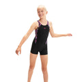 Black-Pink - Back - Speedo Girls Printed Panelled Legsuit