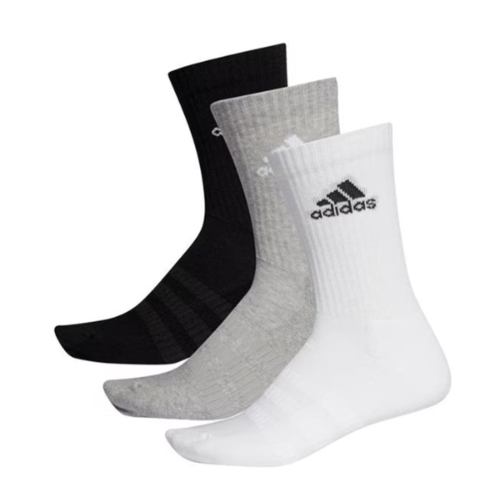 White-Grey-Black - Front - Adidas Unisex Adult Logo Crew Socks (Pack of 3)