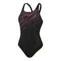 Black-Pink - Front - Speedo Womens-Ladies Hyperboom Placement Muscleback One Piece Swimsuit