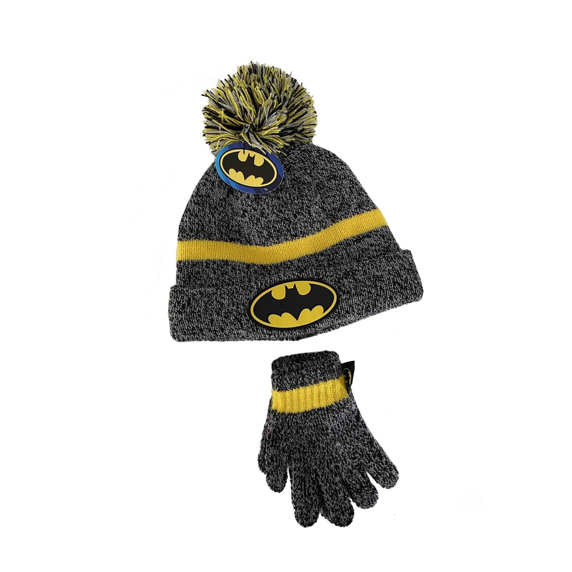 Black-Yellow - Front - Batman Boys Hat And Gloves Set