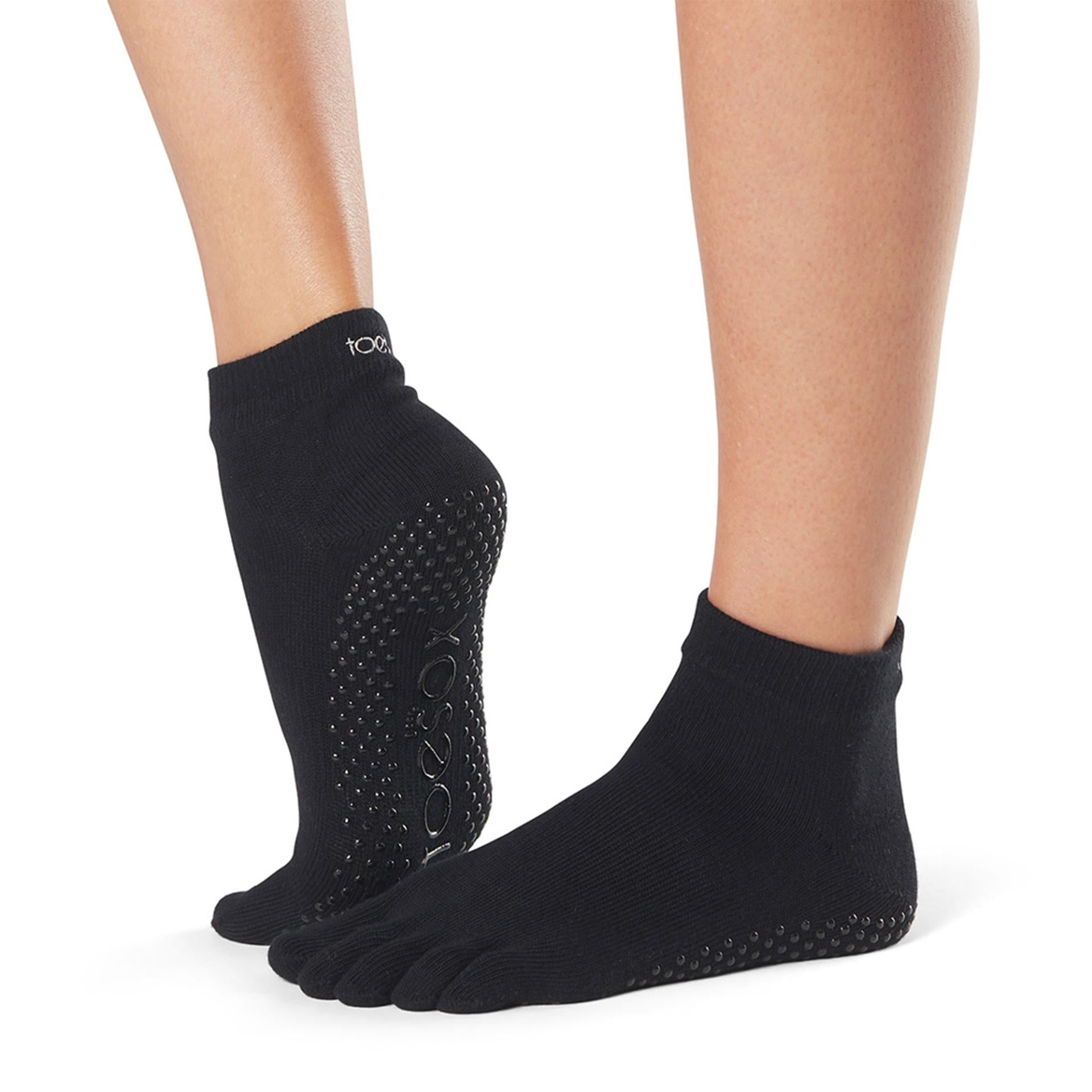 Black - Front - Toesox Unisex Adult Non Slip Ankle Socks