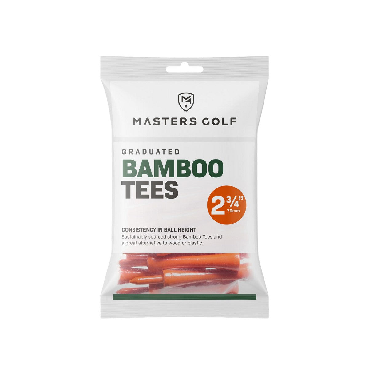 Orange - Front - Masters Bamboo Graduated Golf Tees (Pack of 20)
