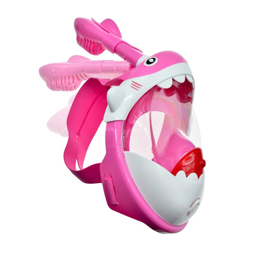 Pink-White - Front - SwimTech Childrens-Kids Full Face Snorkel