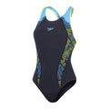 Navy-Yellow - Front - Speedo Womens-Ladies Placement Laneback One Piece Swimsuit