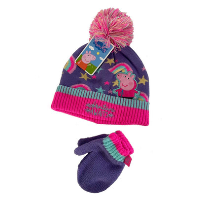 Pink-Blue - Front - Peppa Pig Baby Girls Adventure Awaits Hat And Gloves Set