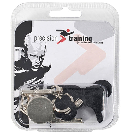 Metallic Silver-Black - Front - Precision Metal Whistle & Lanyard