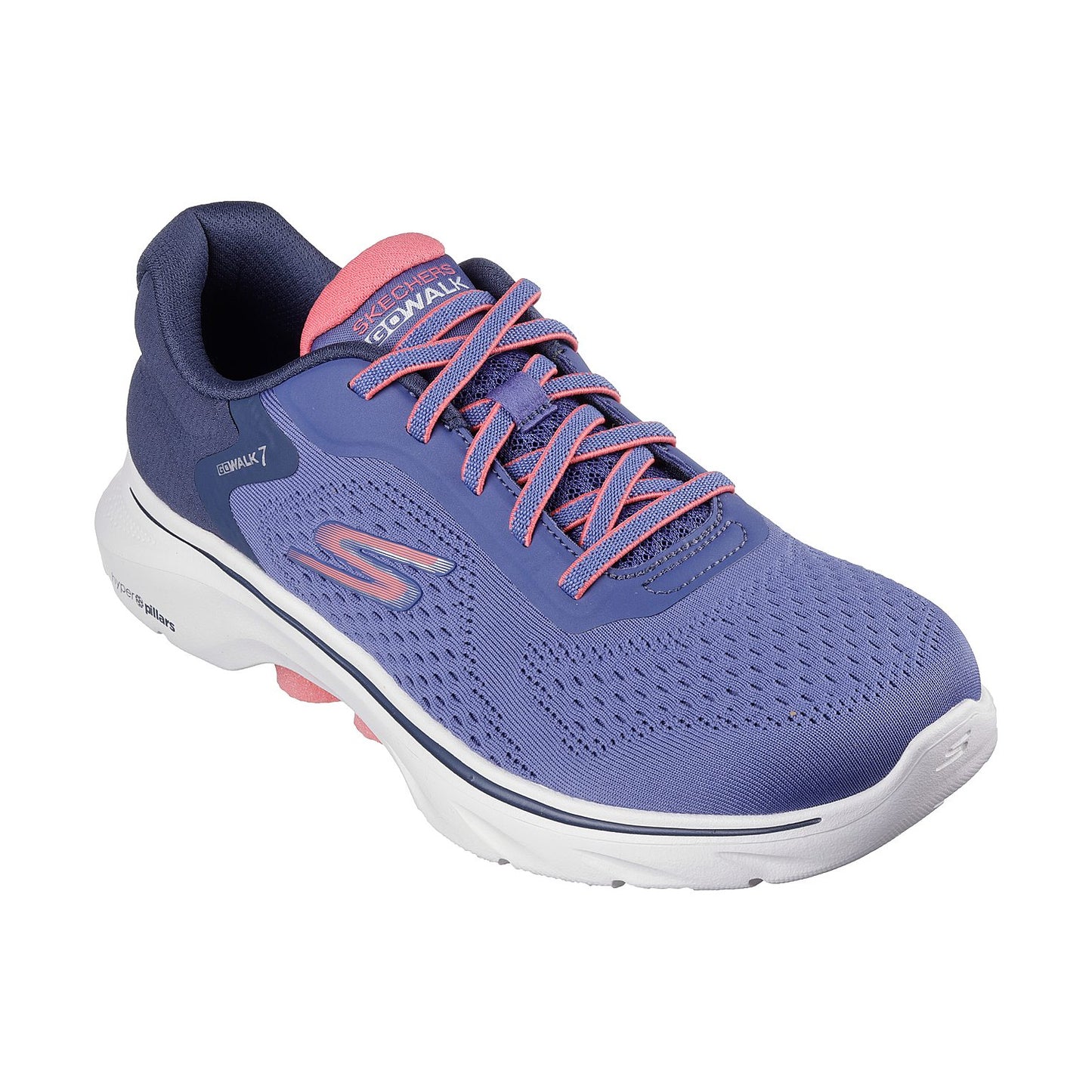Navy-Coral - Front - Skechers Womens-Ladies Go Walk 7 Trainers