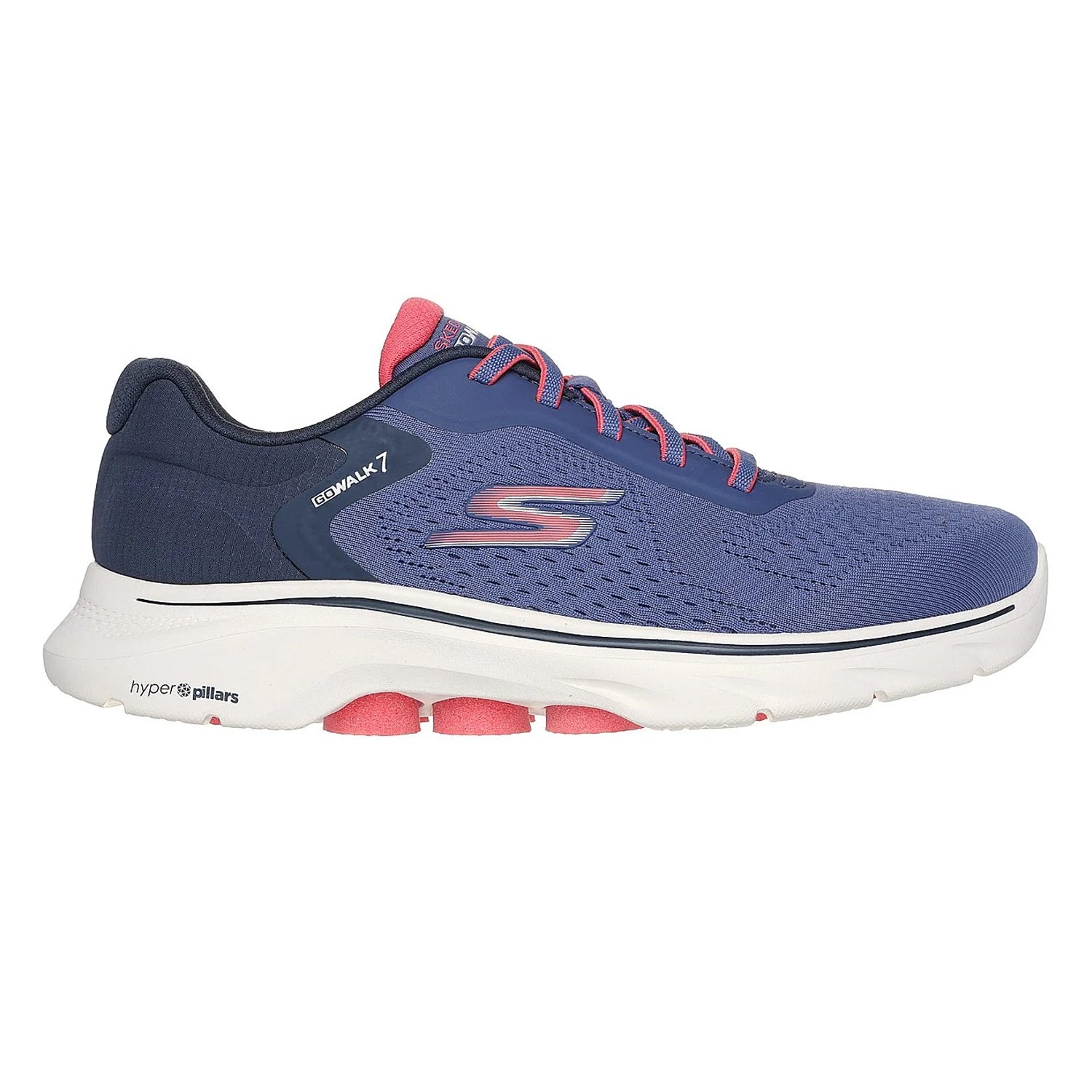 Navy-Coral - Side - Skechers Womens-Ladies Go Walk 7 Trainers