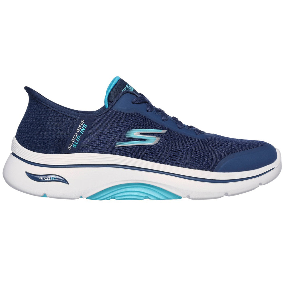 Navy-Aqua - Back - Skechers Womens-Ladies Go Walk 2.0 Slip-on Arch Fit Trainers