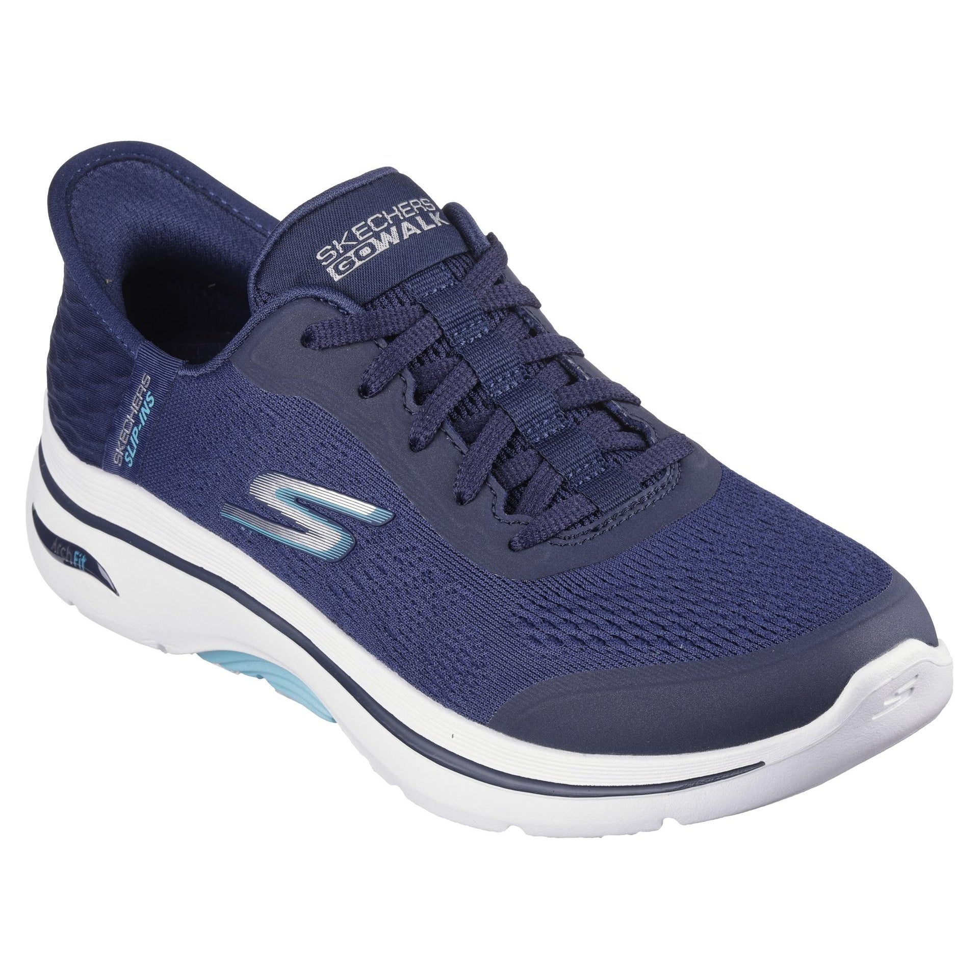 Navy-Aqua - Front - Skechers Womens-Ladies Go Walk 2.0 Slip-on Arch Fit Trainers