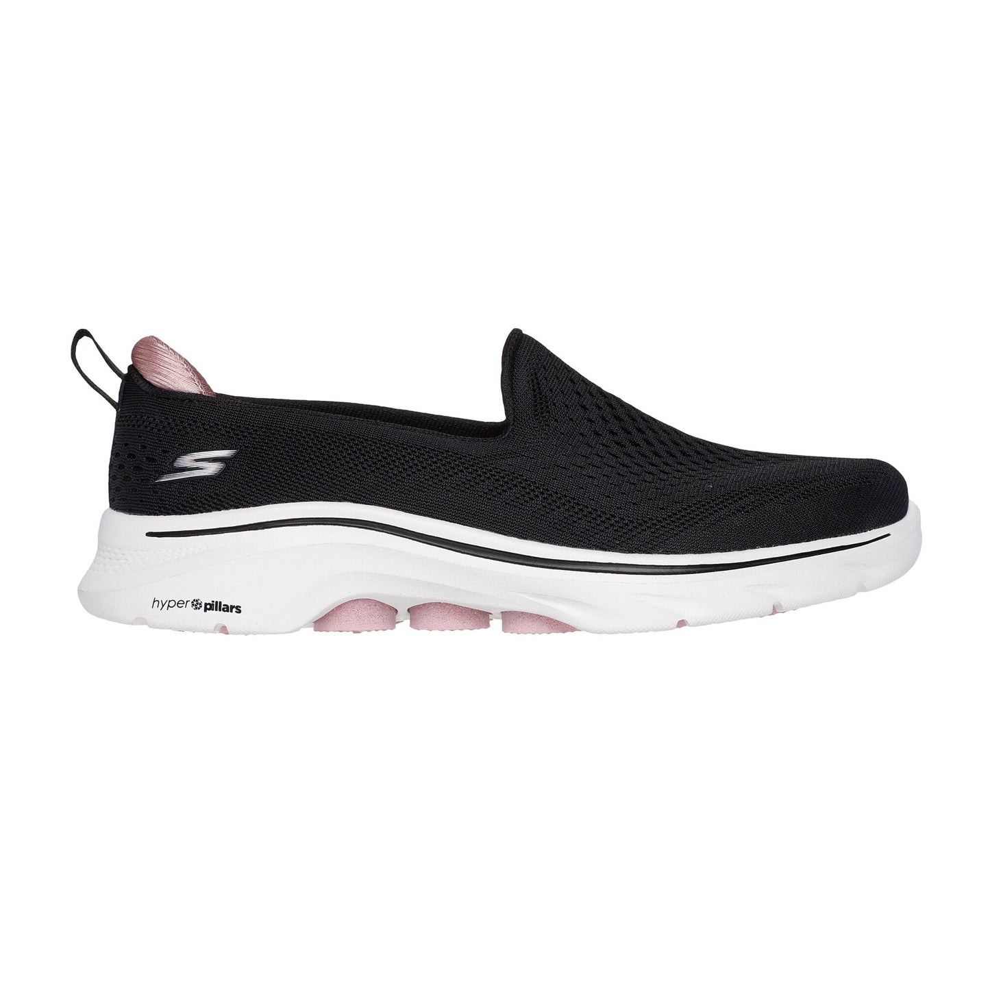 Black-Pink - Side - Skechers Womens-Ladies Go Walk 7 Slip-on Trainers