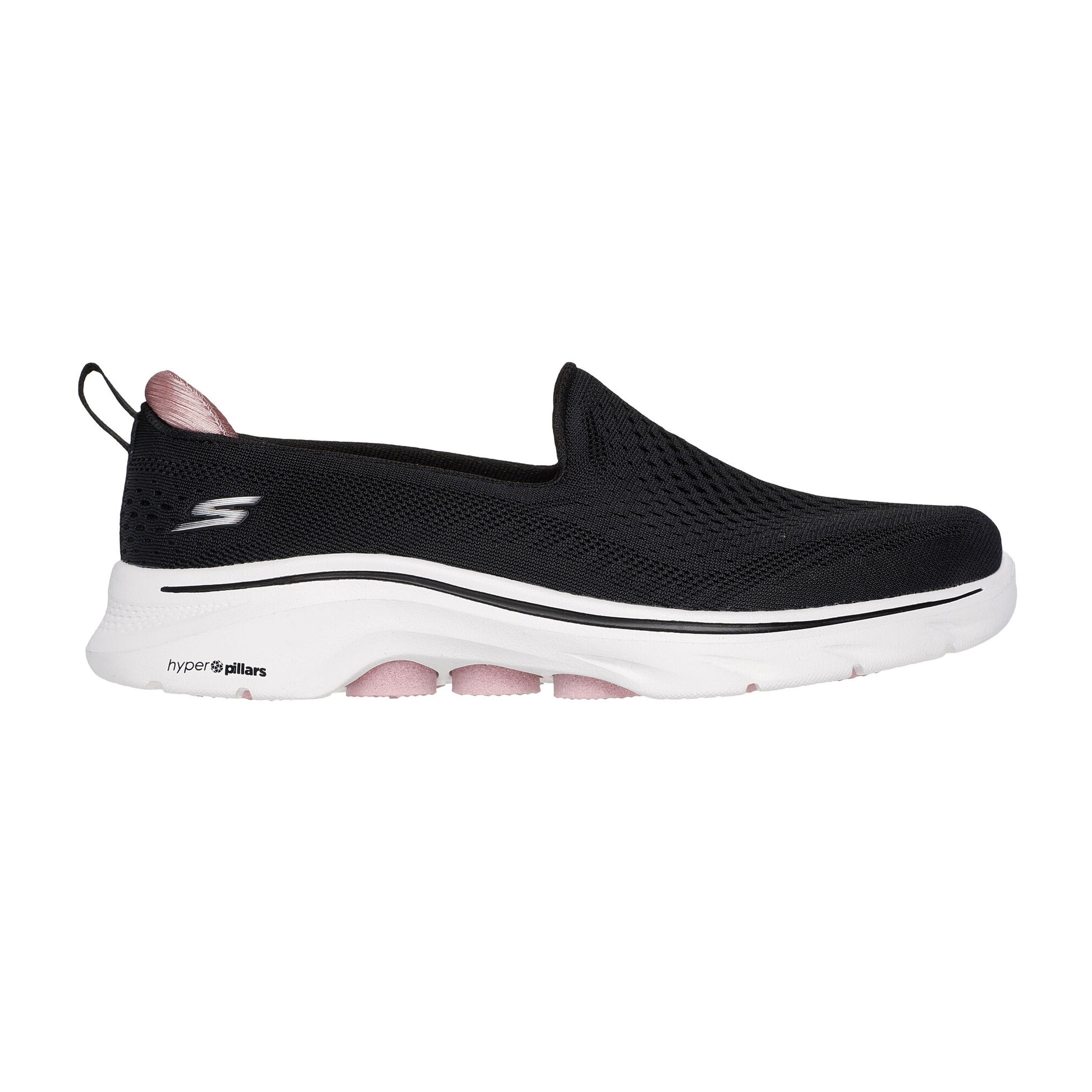 Black-Pink - Side - Skechers Womens-Ladies Go Walk 7 Slip-on Trainers