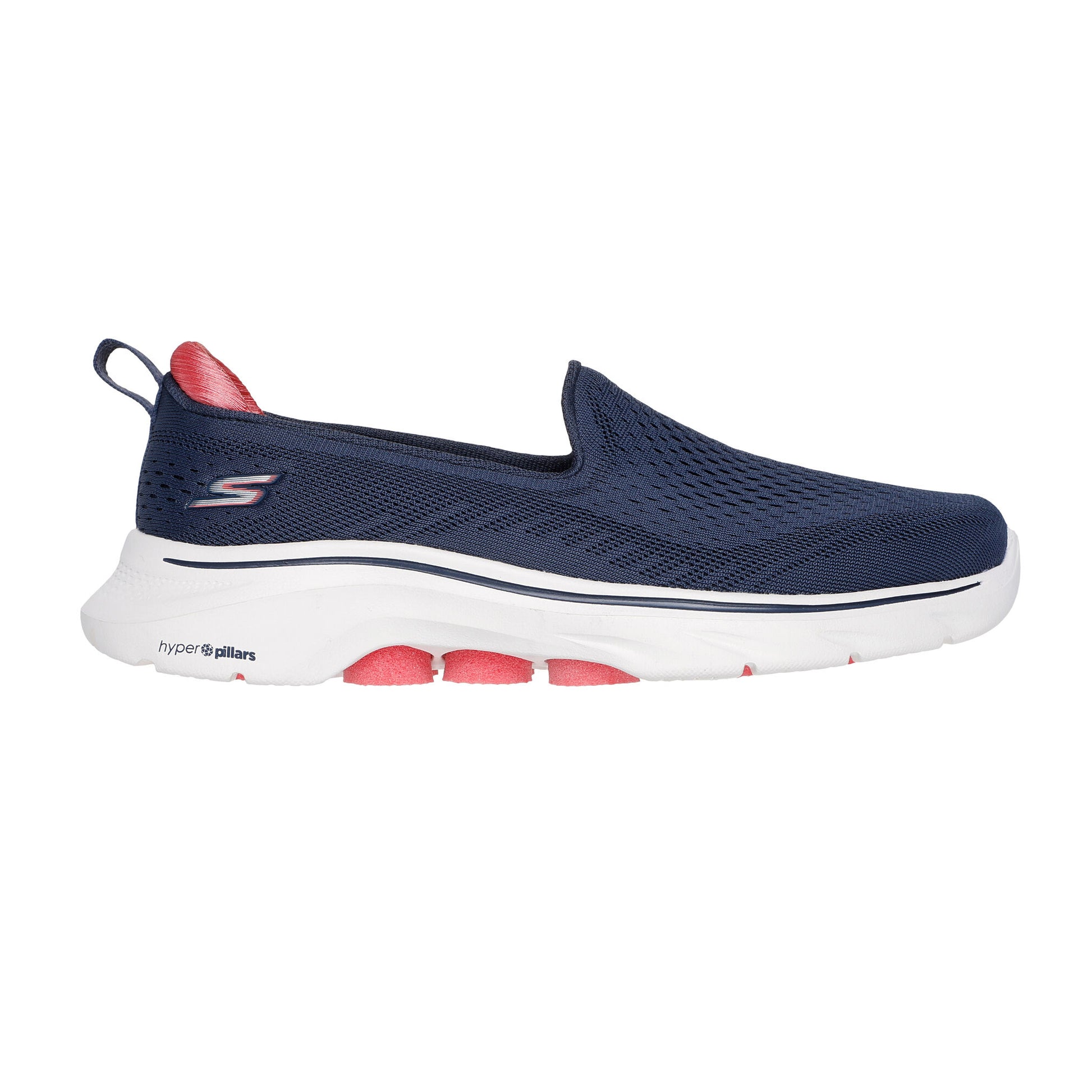 Navy-Coral - Side - Skechers Womens-Ladies Go Walk 7 Slip-on Trainers