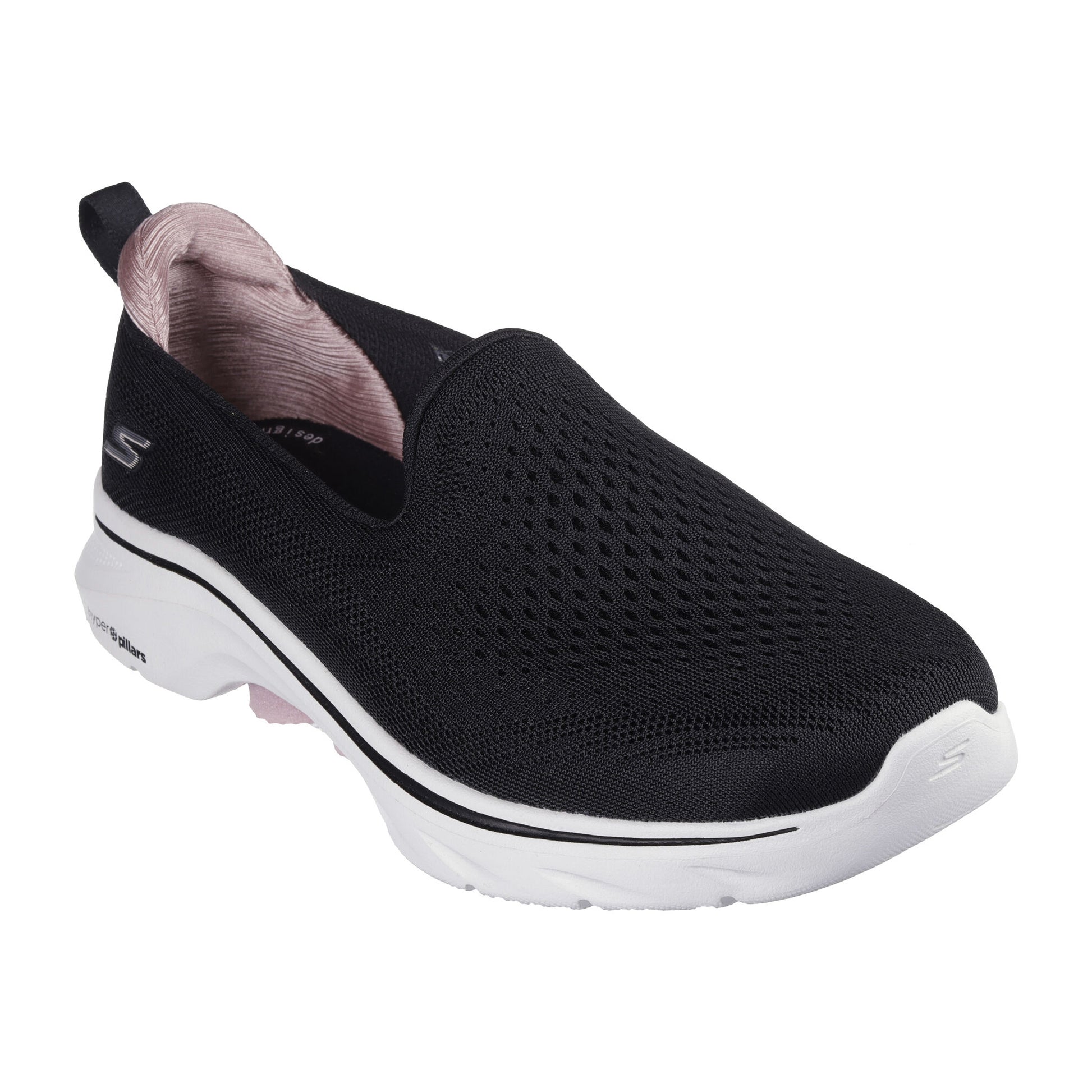 Black-Pink - Front - Skechers Womens-Ladies Go Walk 7 Slip-on Trainers