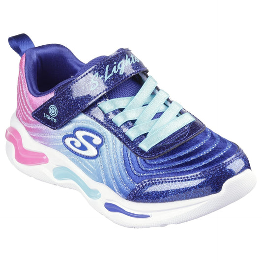 Navy-Mint - Front - Skechers Childrens-Kids Wavy Beams Light Up Trainers