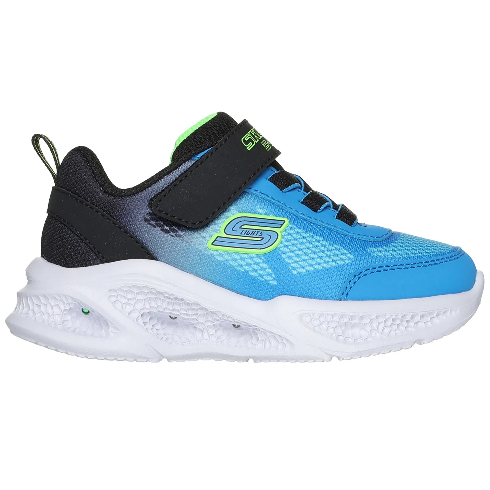 Blue-Black - Side - Skechers Childrens-Kids Meteor Lights Shoes