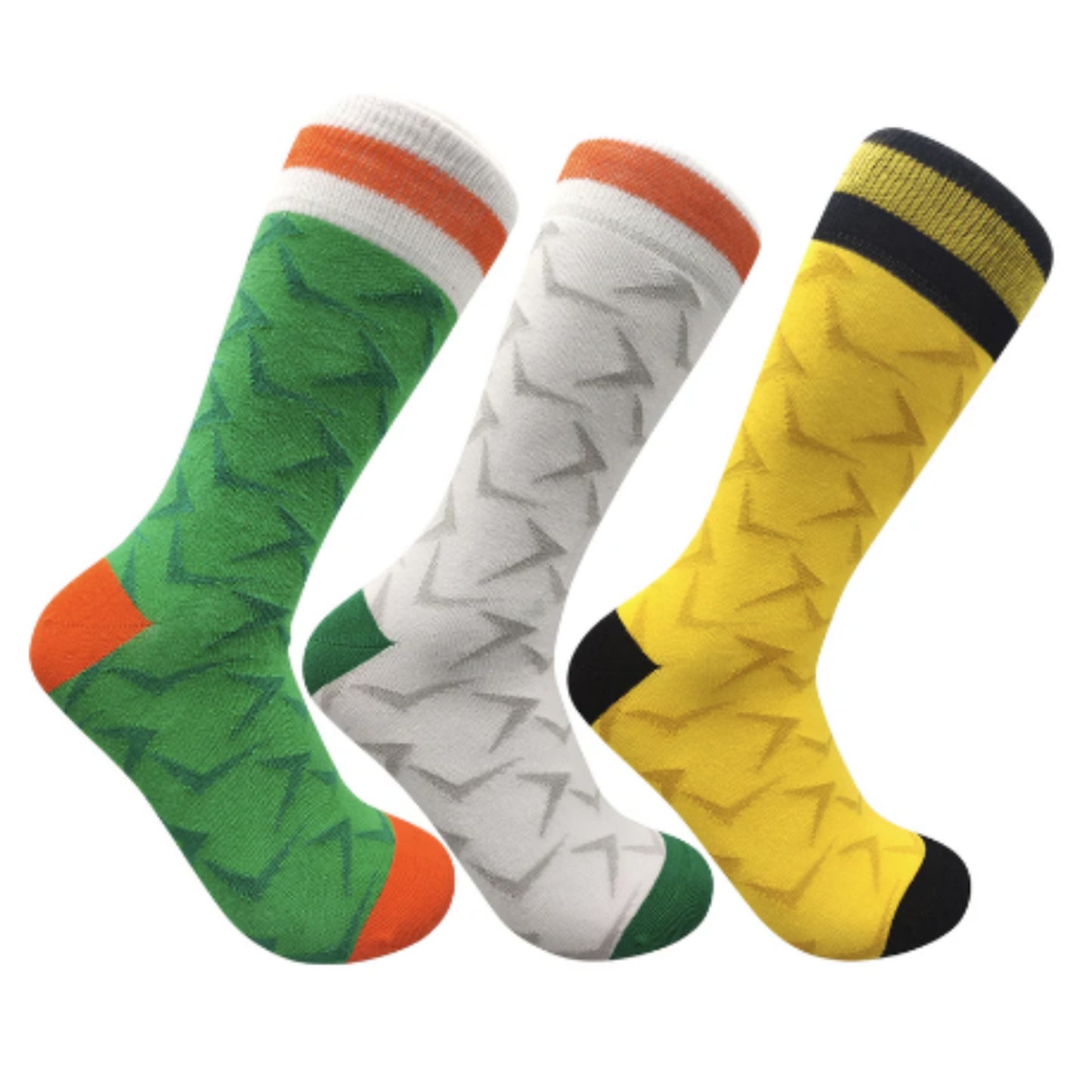 Green-White-Yellow - Front - Ireland Mens Retro Socks (Pack of 3)