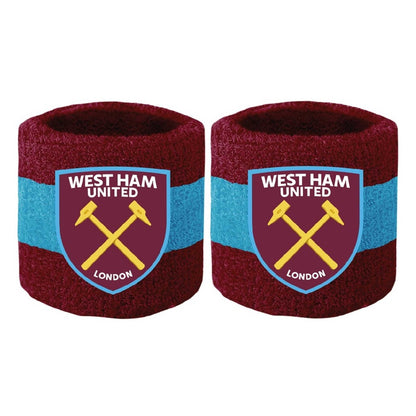 Maroon-Blue-Yellow - Front - West Ham United FC Cotton Elasticated Wristband (Pack of 2)