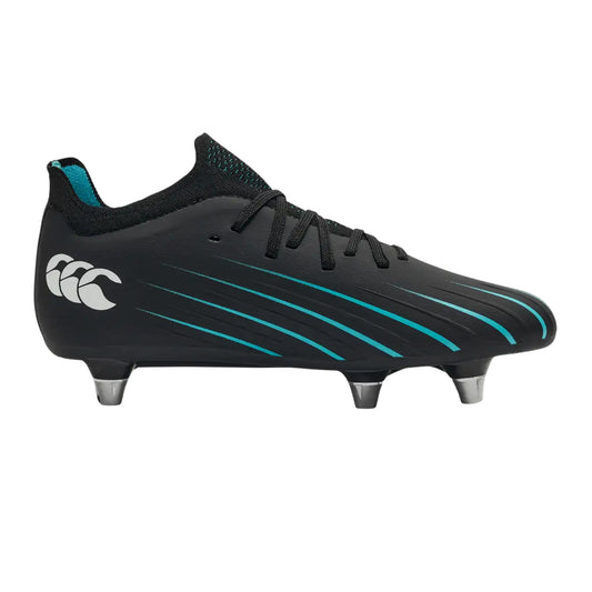 Black-Blue - Front - Canterbury Childrens-Kids Speed Falcon 2.0 Soft Ground Rugby Boots