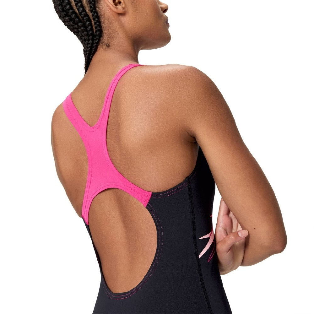 Black-Pink - Lifestyle - Speedo Womens-Ladies Medley Logo One Piece Swimsuit