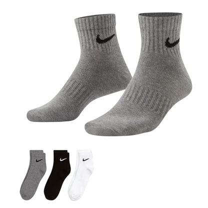 Grey-Black-White - Back - Nike Unisex Adult Lightweight Training Ankle Socks (Pack of 3)