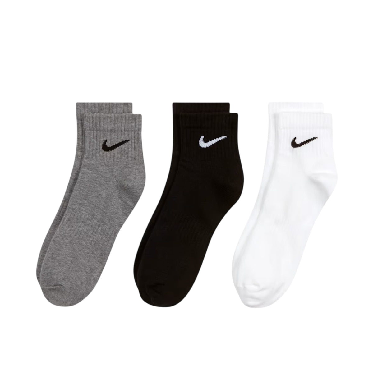Grey-Black-White - Front - Nike Unisex Adult Lightweight Training Ankle Socks (Pack of 3)