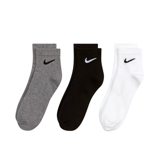 Grey-Black-White - Front - Nike Unisex Adult Lightweight Training Ankle Socks (Pack of 3)