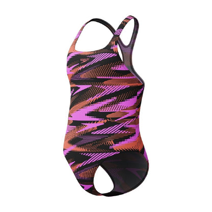 Peach - Front - Speedo Girls Hyperboom Medalist All-Over Print One Piece Swimsuit