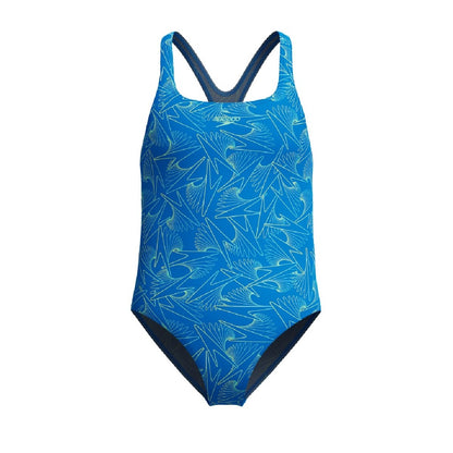 Lagoon Blue - Front - Speedo Girls Hyperboom Medalist All-Over Print One Piece Swimsuit