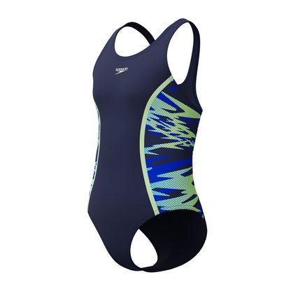 Blue-Green - Lifestyle - Speedo Girls Hyperboom Splice Abstract Muscleback One Piece Swimsuit