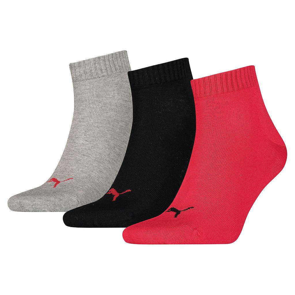 Black-Red-Grey - Front - Puma Unisex Adult Quarter Training Ankle Socks (Pack of 3)