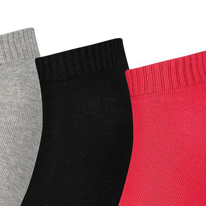 Black-Red-Grey - Side - Puma Unisex Adult Quarter Training Ankle Socks (Pack of 3)