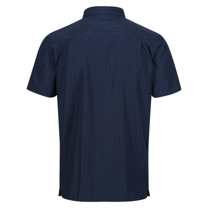 Moonlight Denim-Navy - Back - Regatta Mens Mindano VIII Patterned Short-Sleeved Shirt
