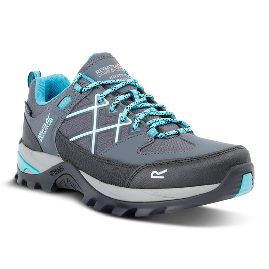 Steel Grey-Turquoise - Front - Regatta Womens-Ladies Samaris III Low Walking Shoes