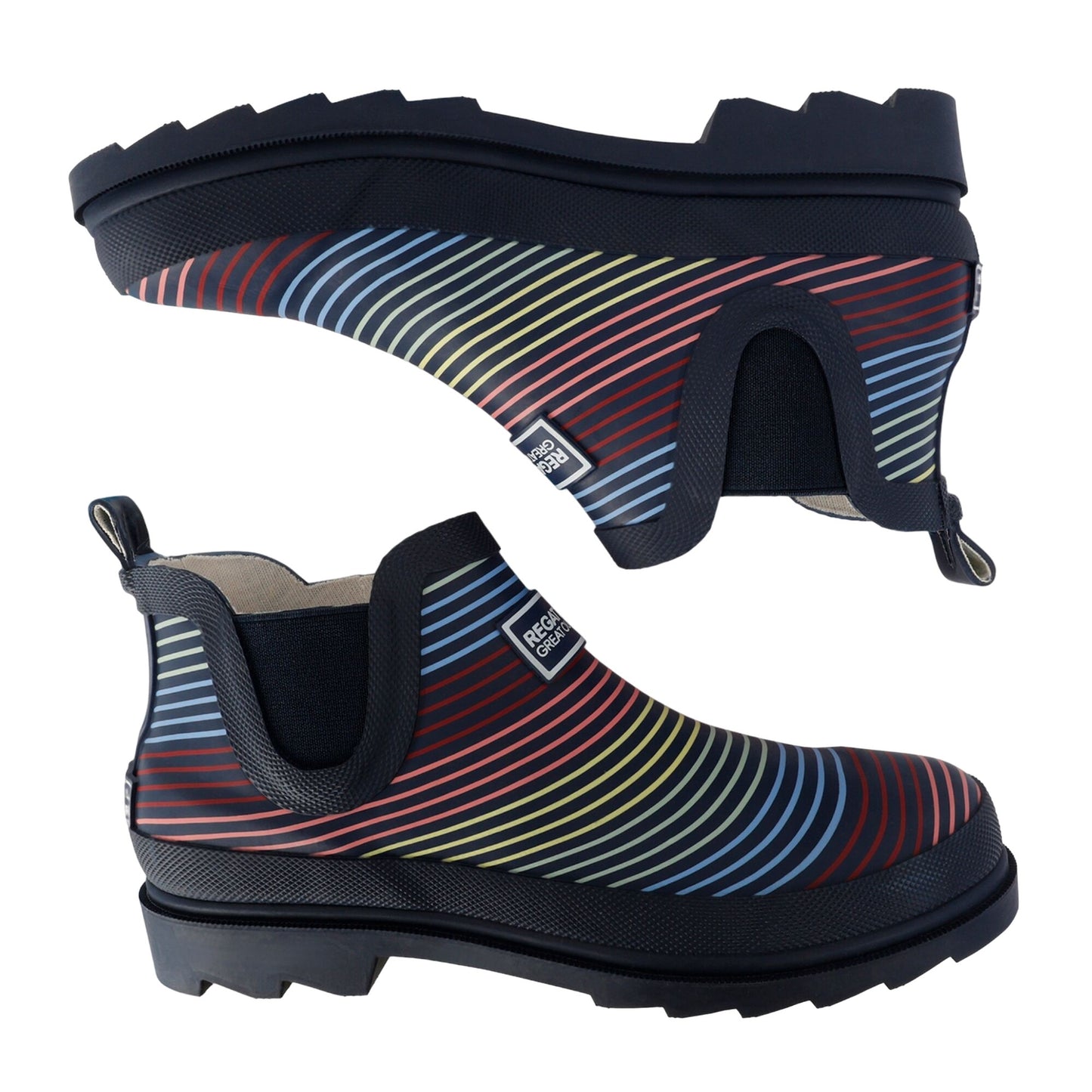 Multicoloured - Pack Shot - Regatta Womens-Ladies Harper Contrast Striped Low Wellington Boots