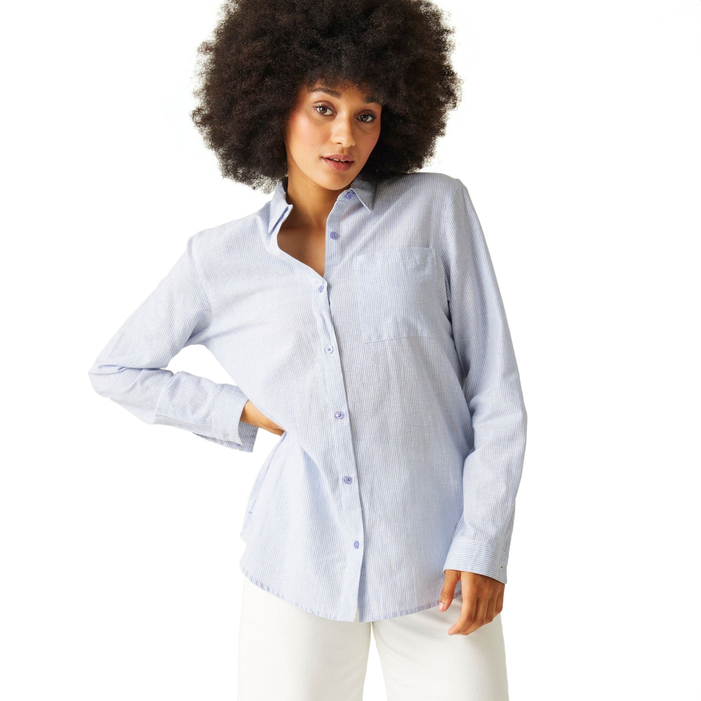 Hydrangea Blue - Lifestyle - Regatta Womens-Ladies Primevere Striped Shirt