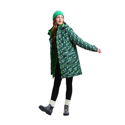 Shadow-Emerald - Side - Regatta Womens-Ladies Orla Kiely Elm Leaf Quilted Mid Length Jacket