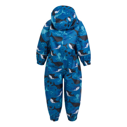 Hawaiian Blue - Back - Regatta Childrens-Kids Pobble Bubbles The Shark Waterproof Puddle Suit