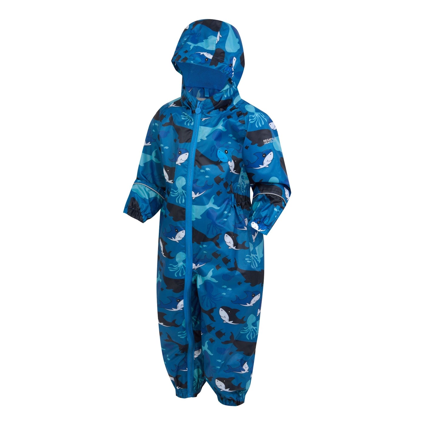 Hawaiian Blue - Side - Regatta Childrens-Kids Pobble Bubbles The Shark Waterproof Puddle Suit