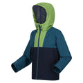 Piquant Green-Moroccan Blue-Navy - Side - Regatta Childrens-Kids Hanleigh Waterproof Jacket