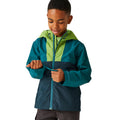 Piquant Green-Moroccan Blue-Navy - Lifestyle - Regatta Childrens-Kids Hanleigh Waterproof Jacket