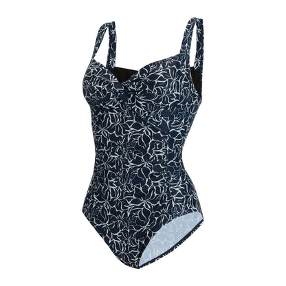 Navy - Side - Regatta Womens-Ladies Sakari Patterned One Piece Swimsuit