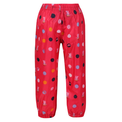 Bright Blush - Back - Regatta Childrens-Kids Polka Dot Peppa Pig Packaway Over Trousers